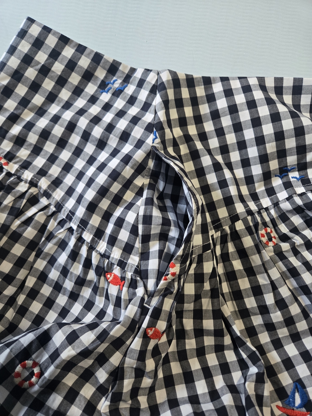 Black and White Gingham A-Line Midi Skirt with Red & Blue Embroidery - Picture 5 of 6